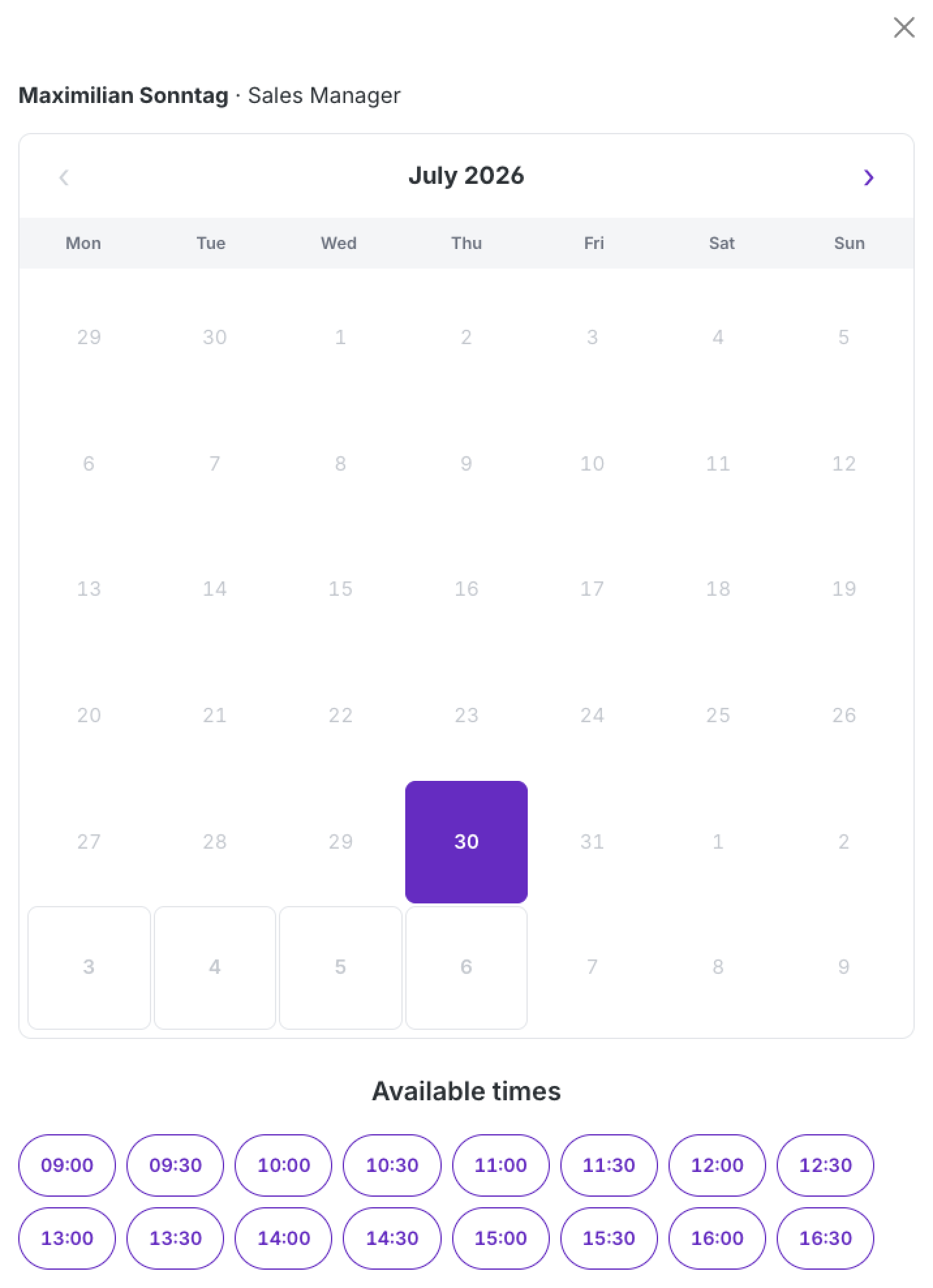 Calendar with free time slots
