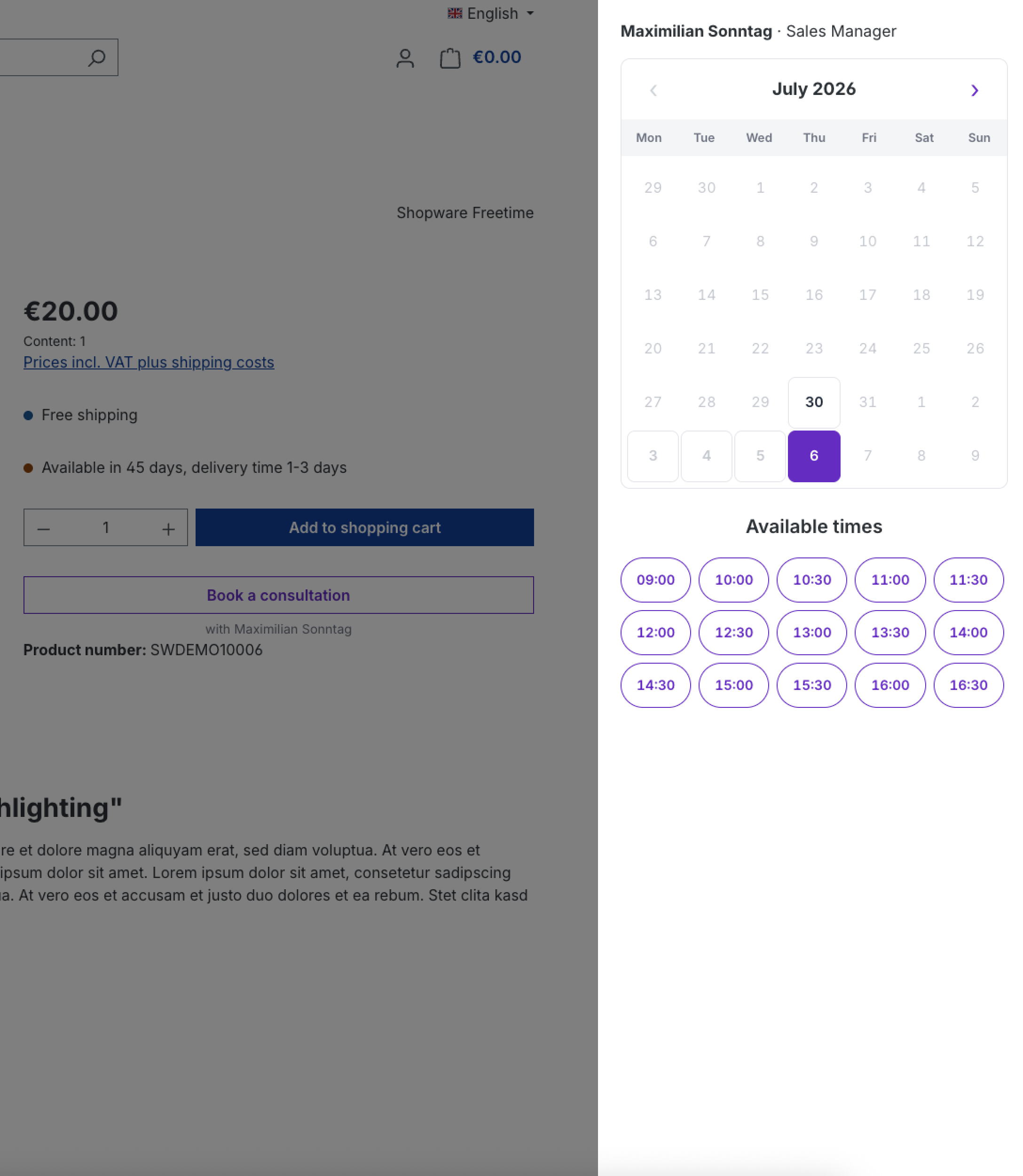 Booking in the product-page off-canvas