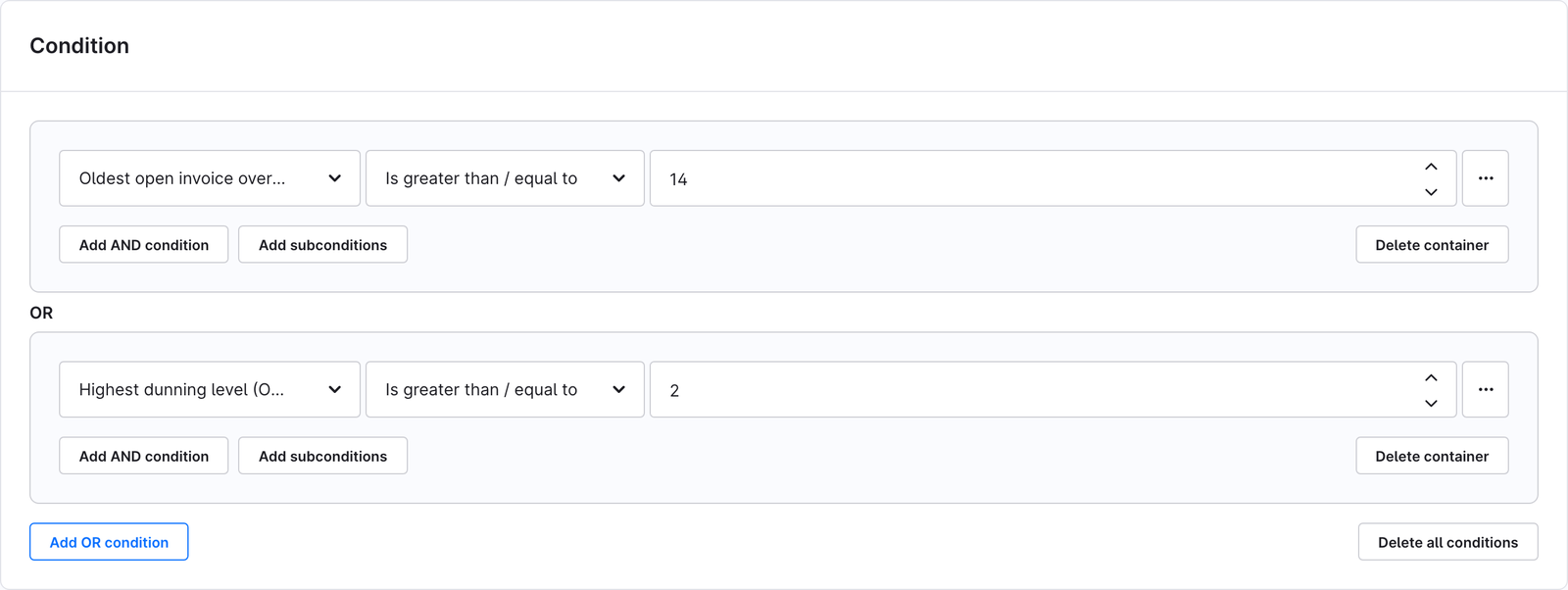 Condizioni del Rule Builder