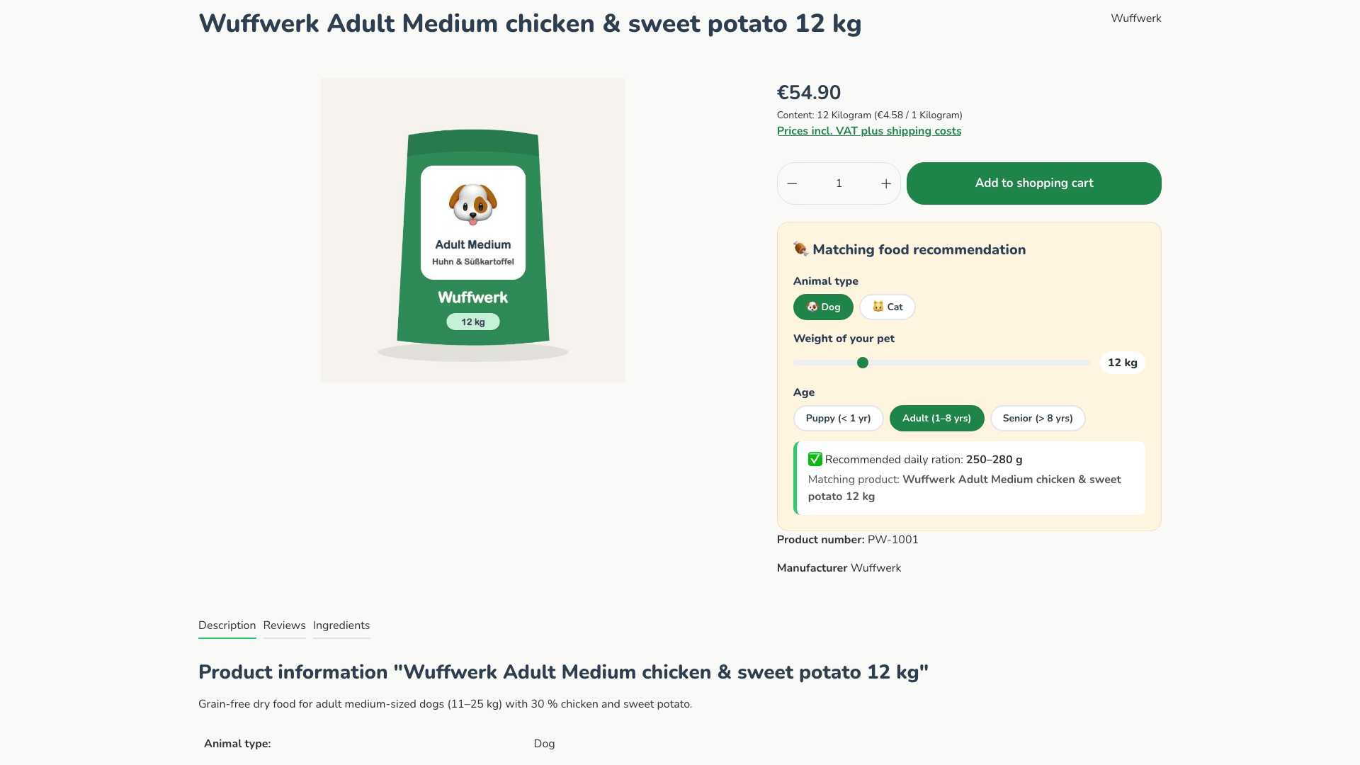 Pagina prodotto con configuratore dell’alimentazione