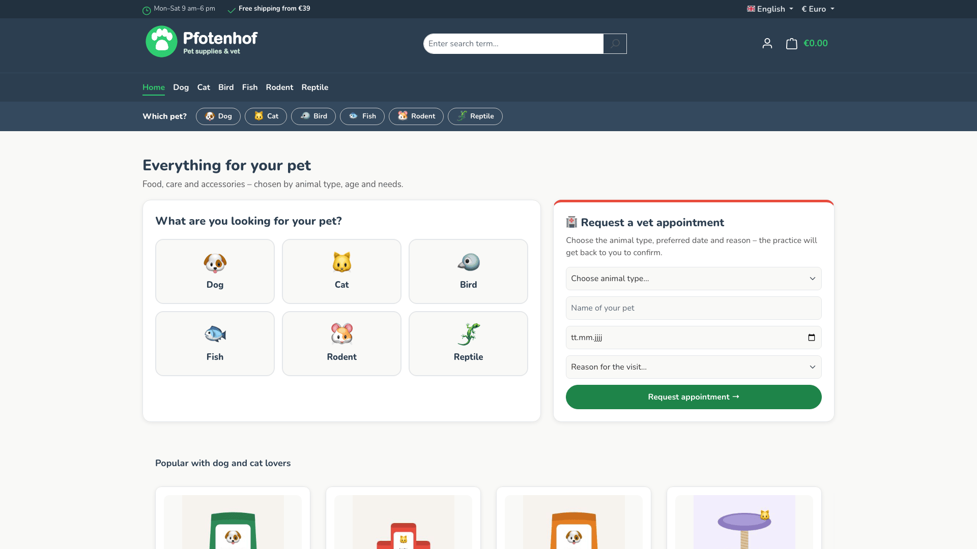 Homepage con richiesta di appuntamento per studi veterinari