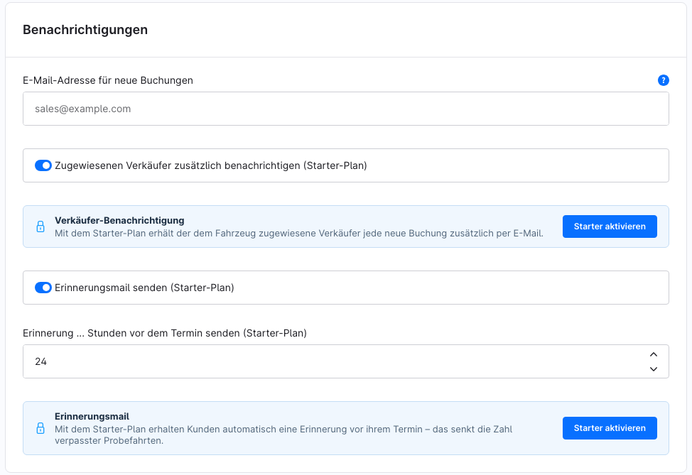 Plan-Hinweise in der Konfiguration