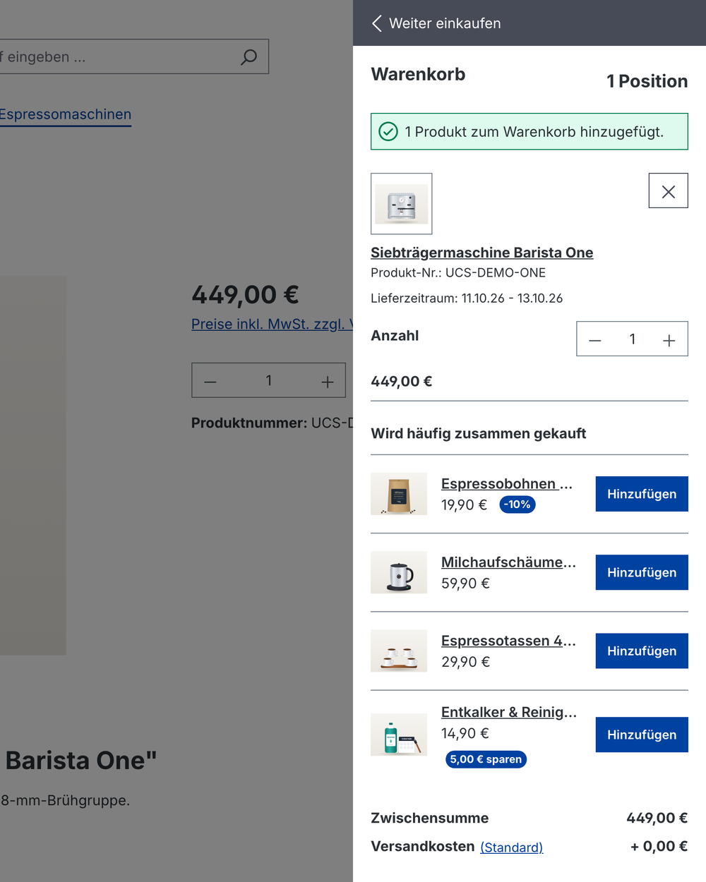 Cross-Sell-Empfehlungen im Mini-Warenkorb
