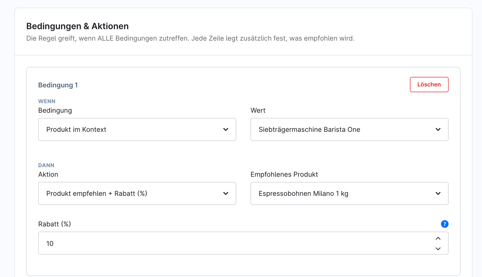 Regel-Editor mit Bedingungen und Aktionen