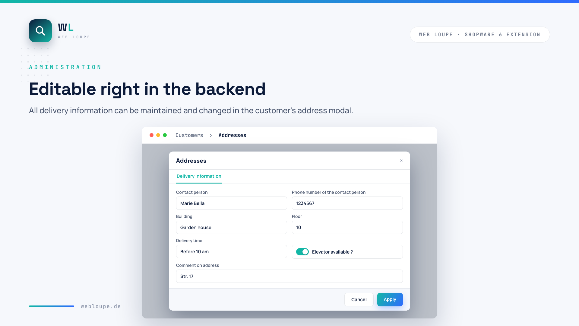 Editing in the address modal
