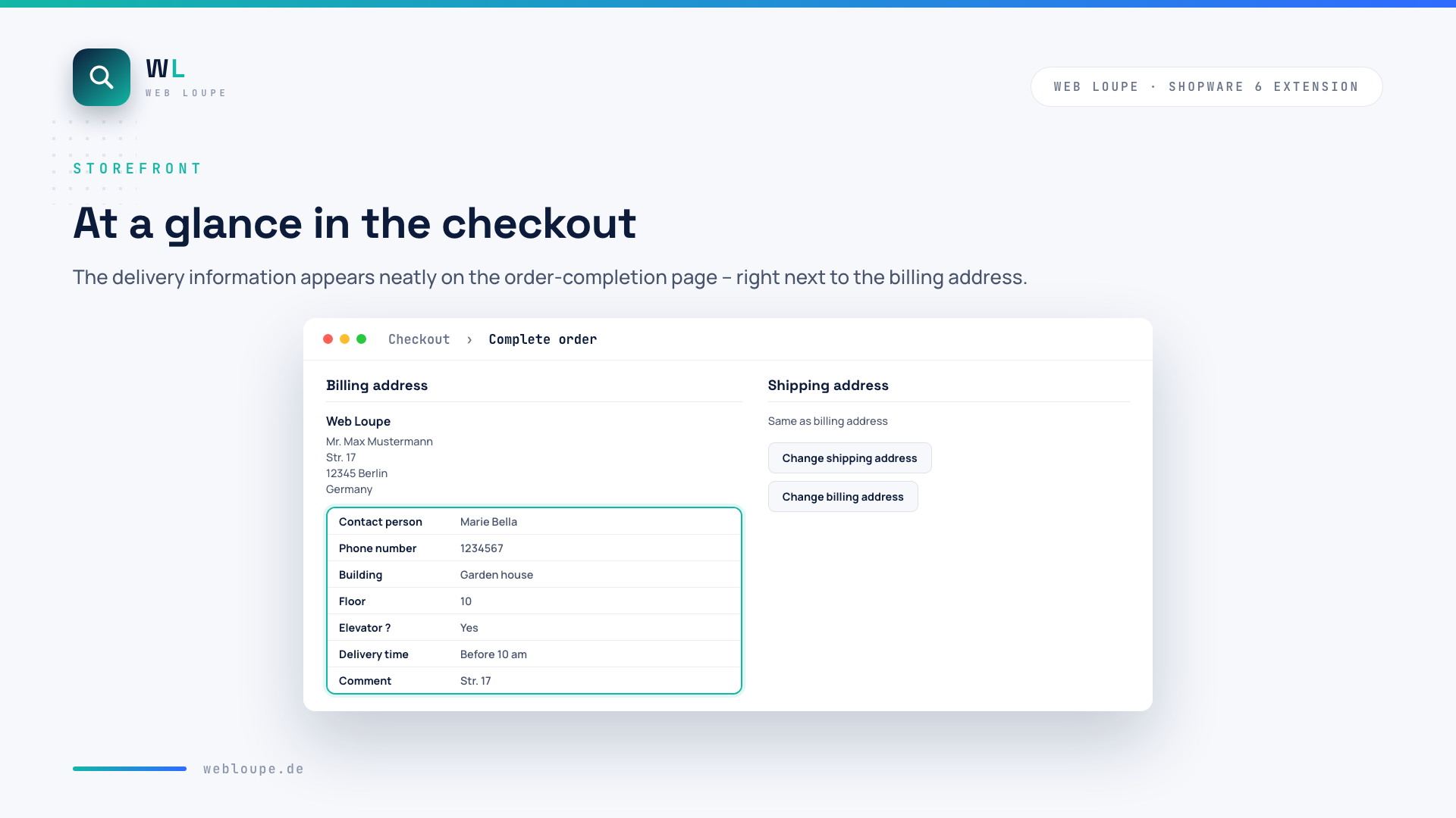 Delivery information in the checkout
