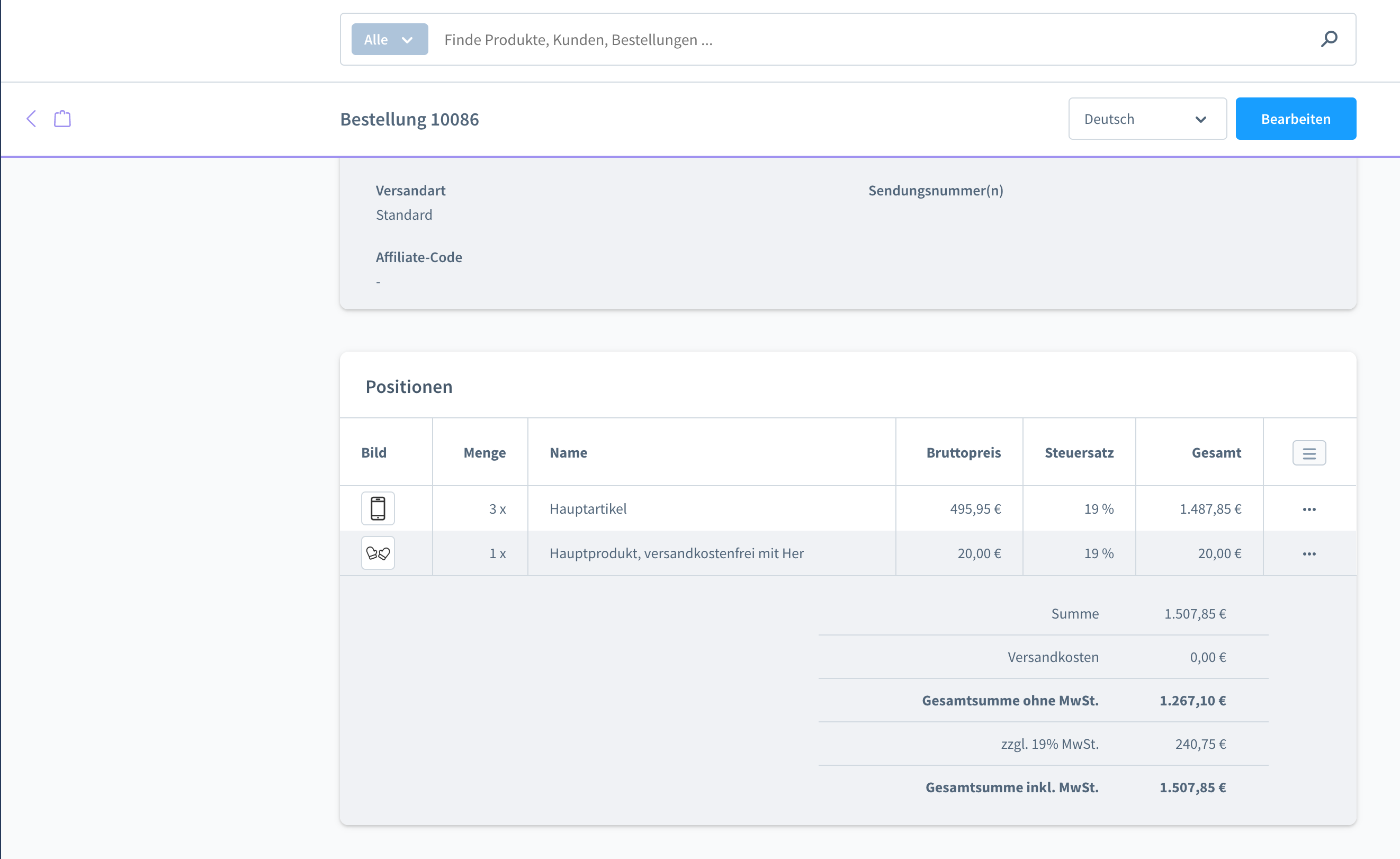 Produktbilder überall im Backend