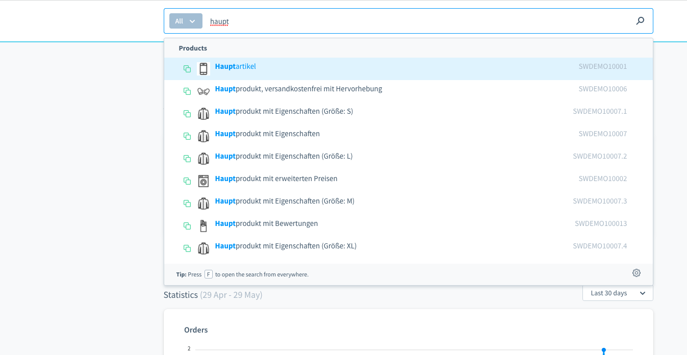 Search results with product images