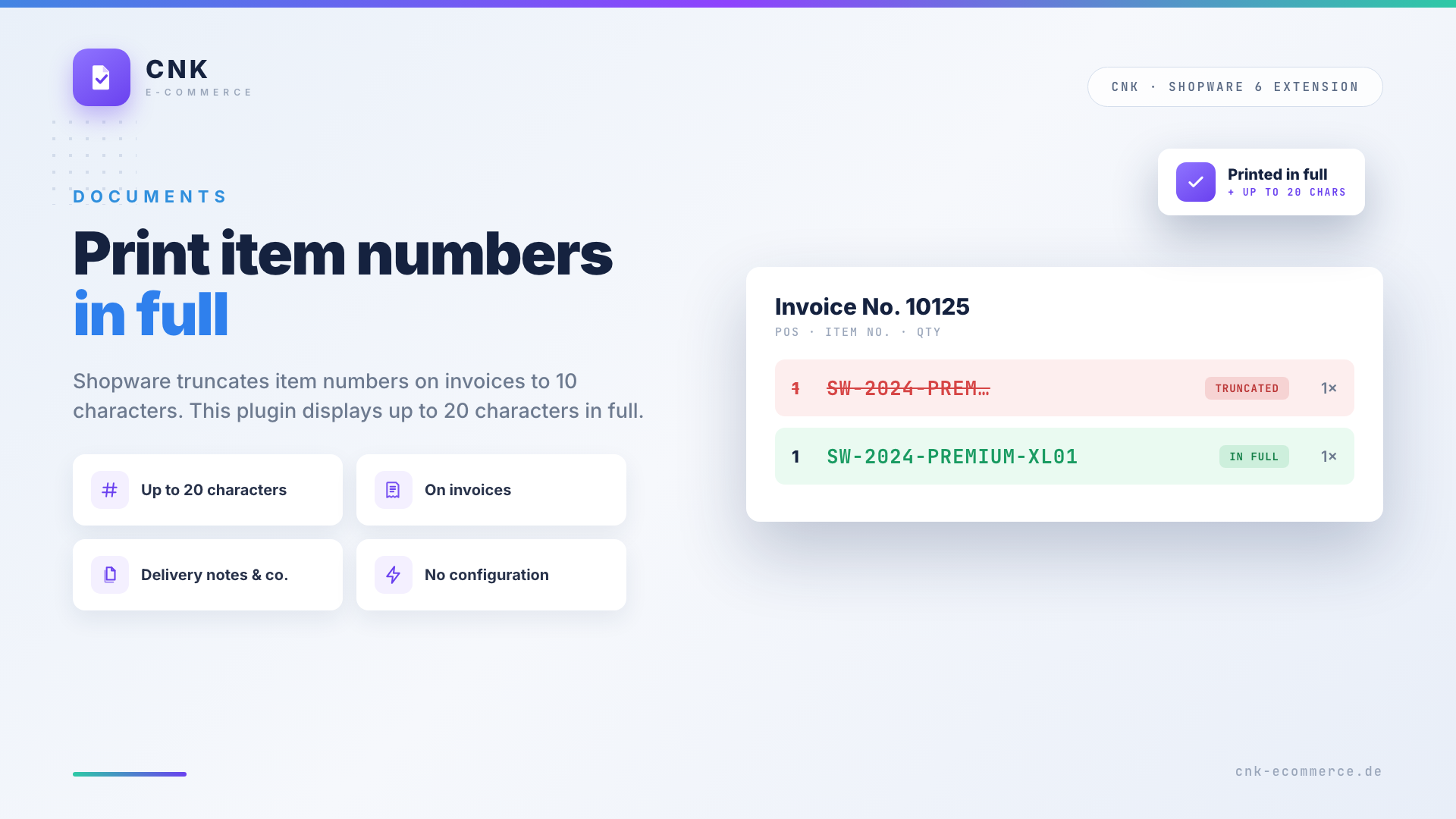 Full item numbers on documents