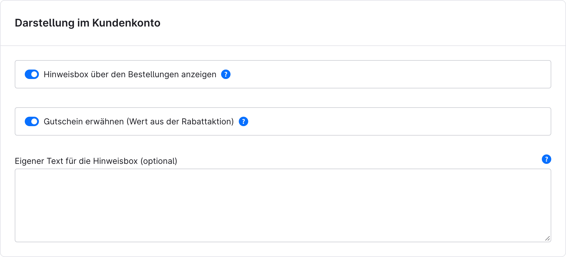 Darstellung im Kundenkonto