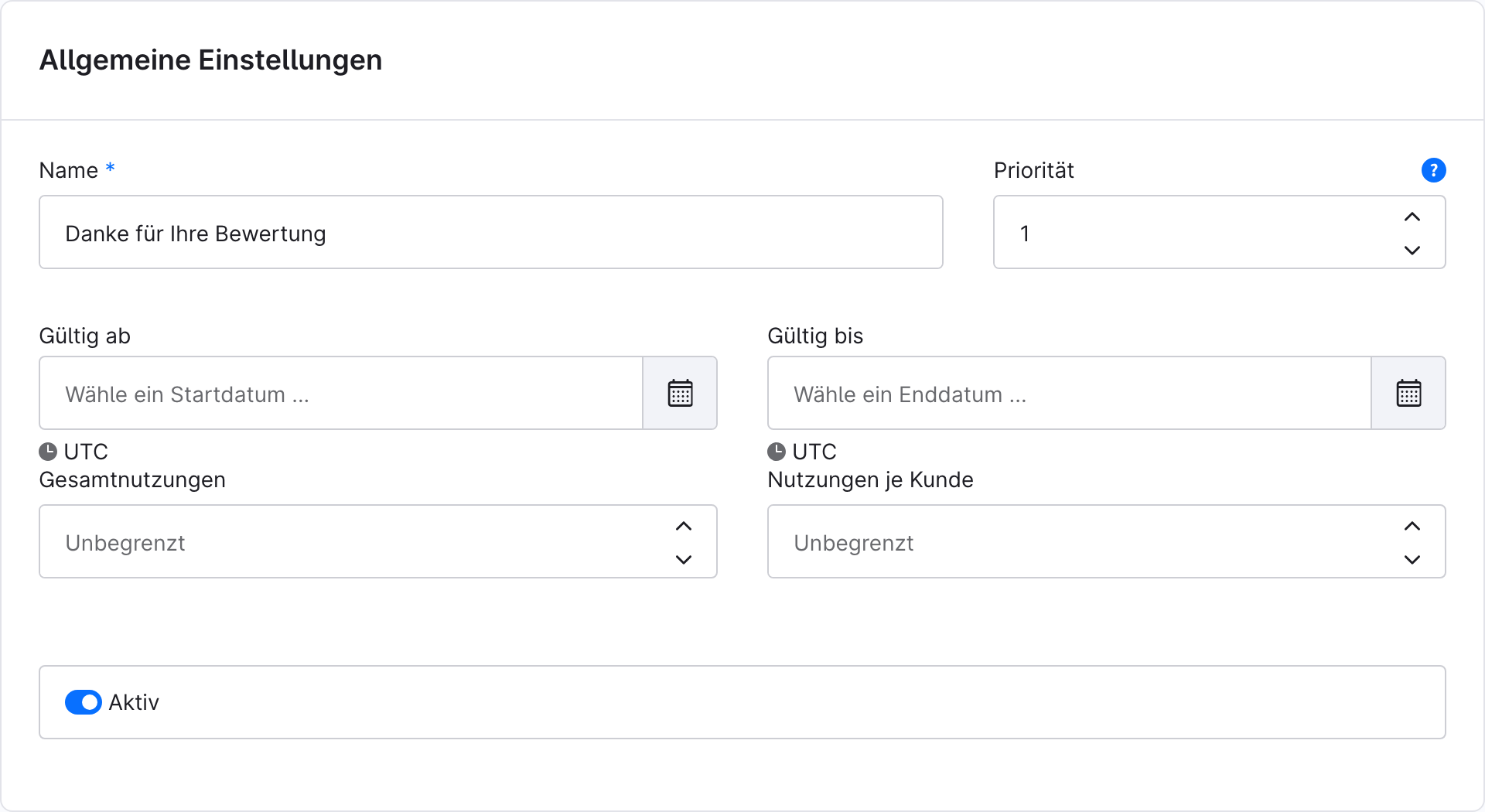 Rabattaktion – Allgemeine Einstellungen