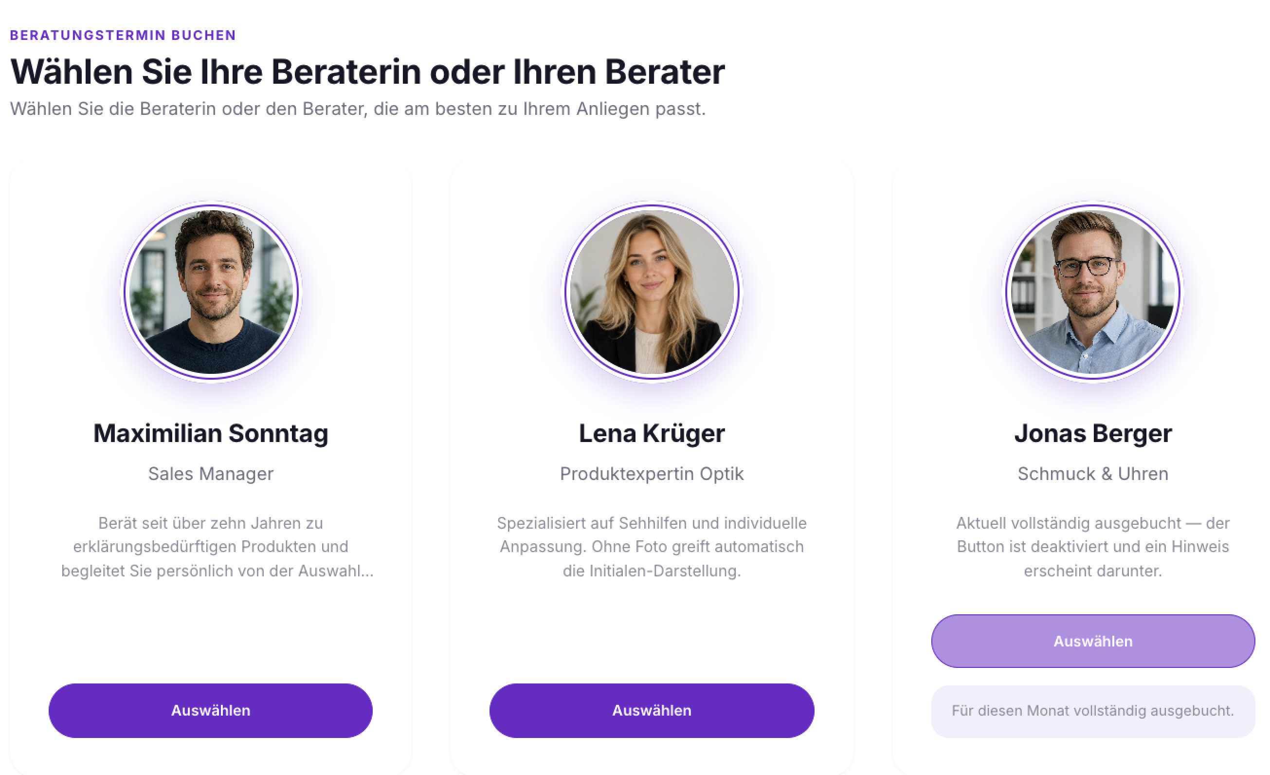 Beraterauswahl im Storefront