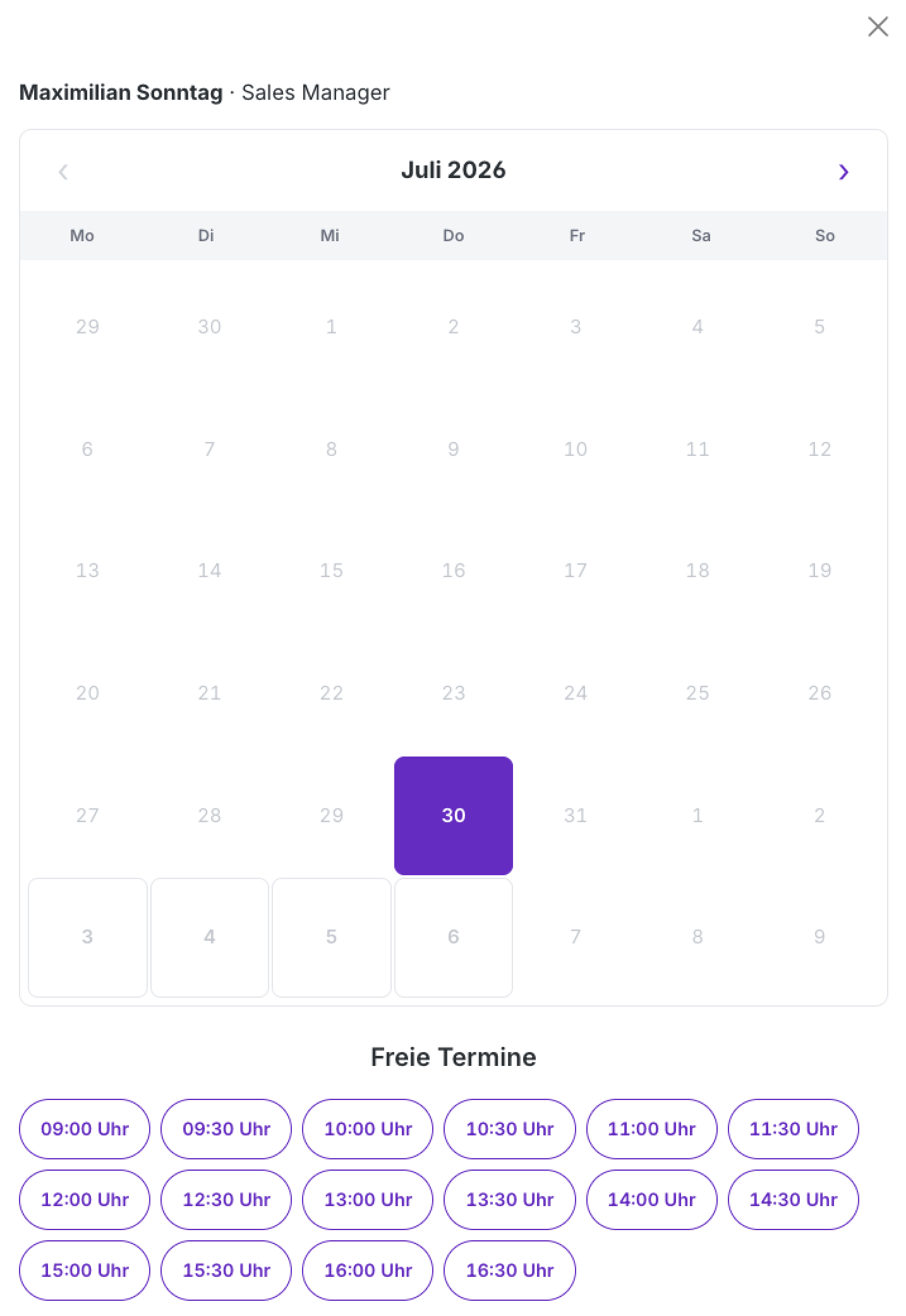 Kalender mit freien Zeitslots