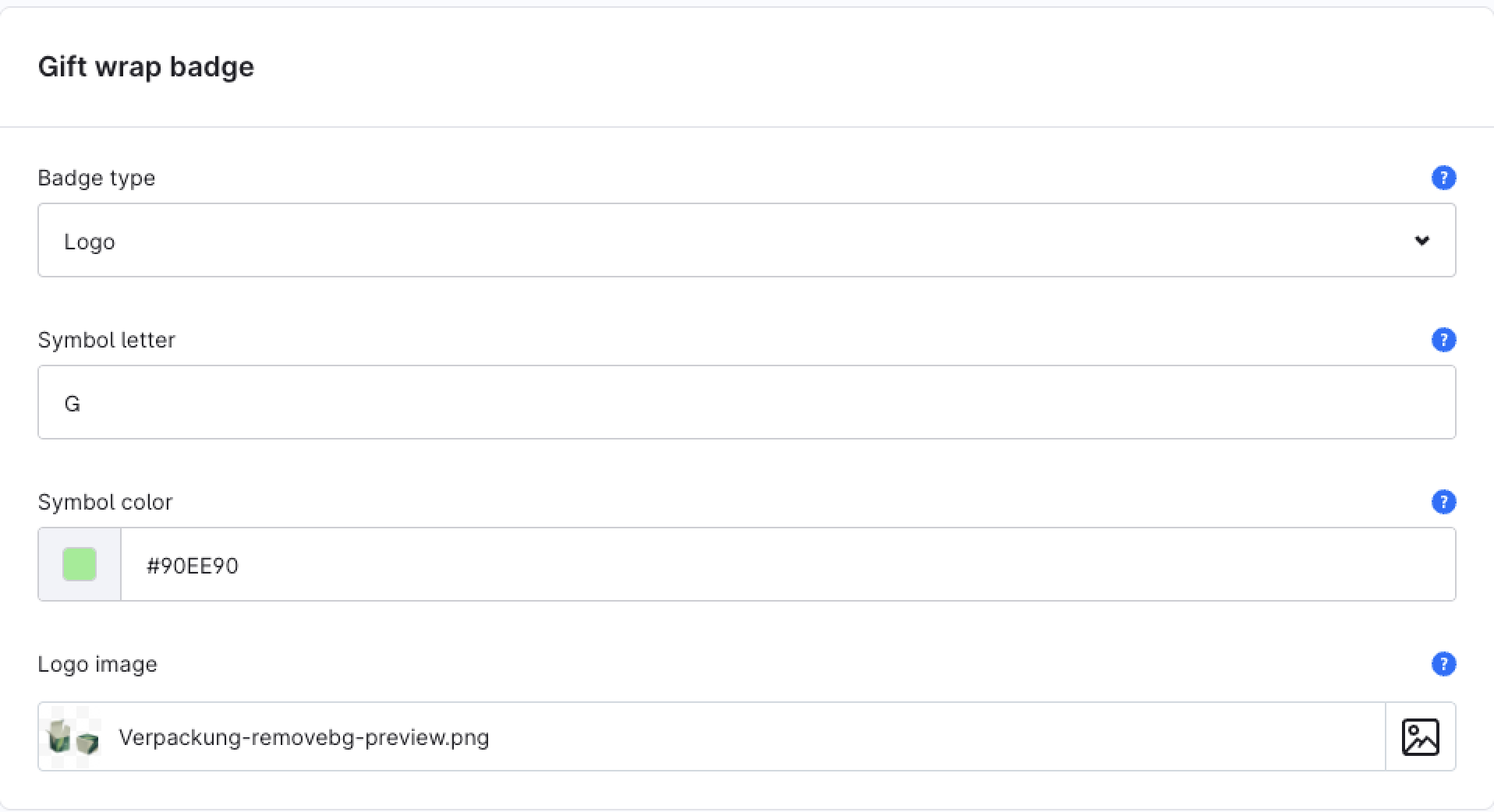 Configuring the gift wrap badge