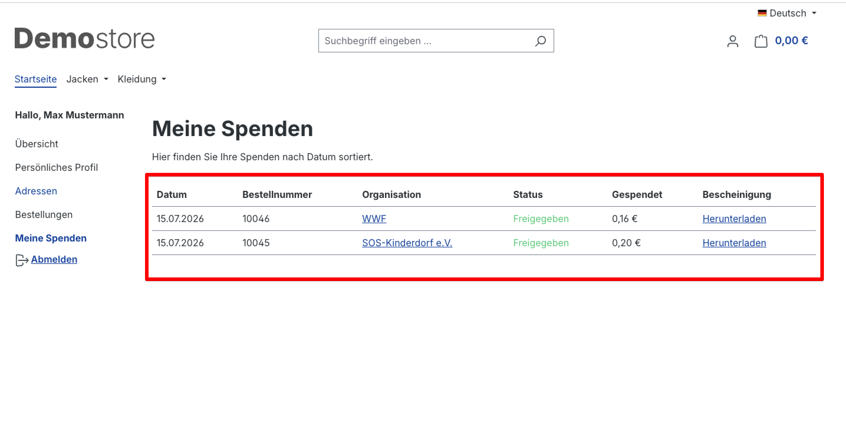 Meine Spenden – Bescheinigung herunterladen